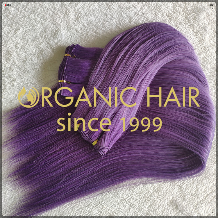 Purple color hand tied weft top quality hair extensions CNY015
